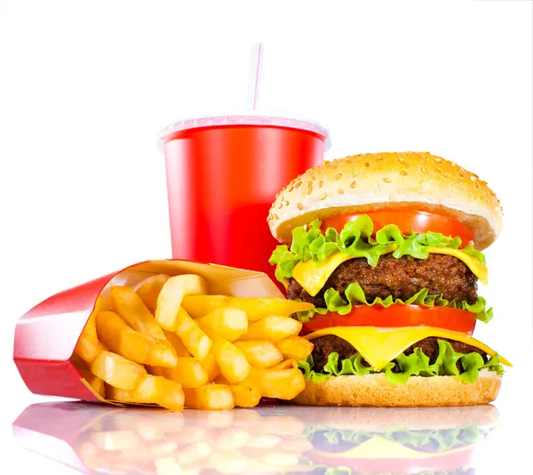Tasty hamburger and french fries — Zdjęcie stockowe