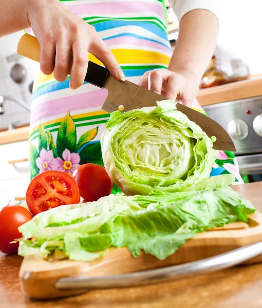 Woman's hands cutting vegetables — Stock Photo, Image