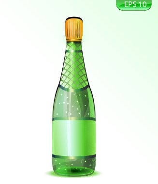 Vector illustration of green bottle champagne. clipart