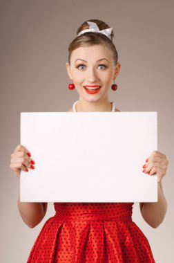 Retro girl with a blank clipart