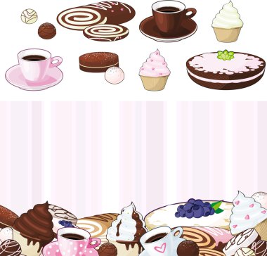 Set of desserts, sweetnesses and baking clipart