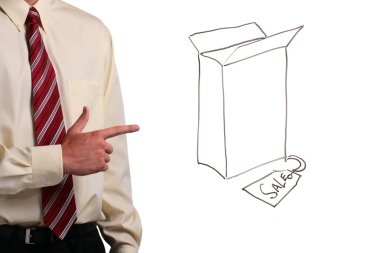 Man pointing at a box clipart