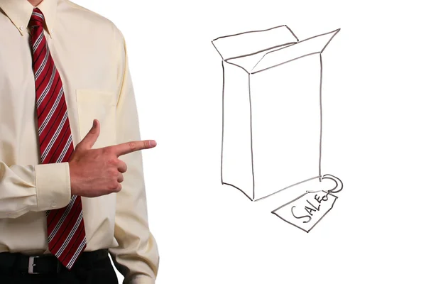 Homem apontando para uma caixa — Fotografia de Stock