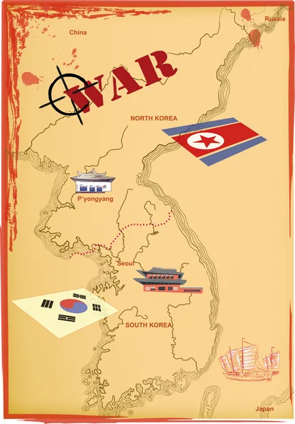 Mapa Corea, Vector . — Archivo Imágenes Vectoriales