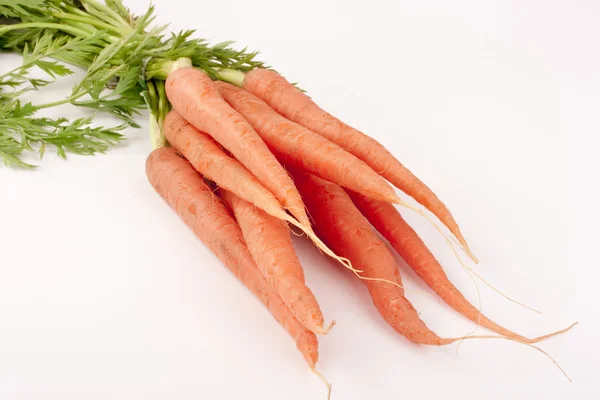 Луч Молодой Моркови Зелеными Верхушками Белом Фоне — стоковое фото