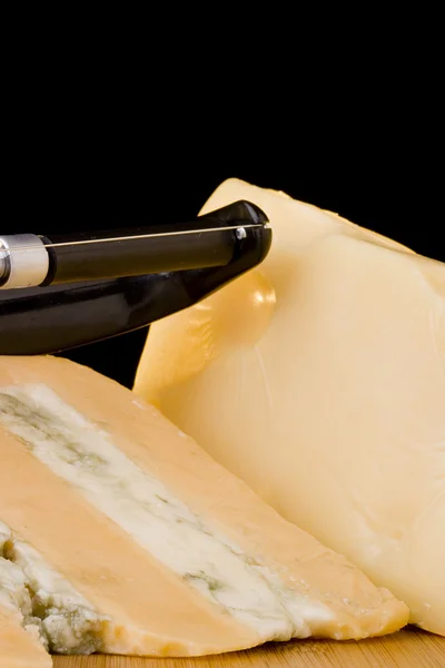 Cheese slicer and gloucester with Cheese blue — Stock Photo, Image