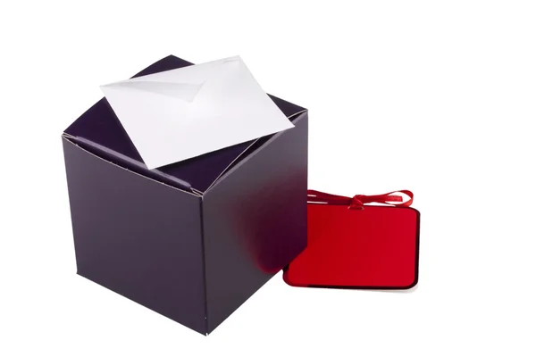 暗紫颜色与祝贺卡礼品盒 — 图库照片
