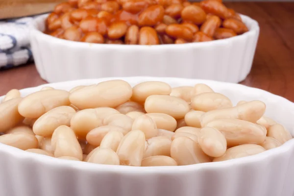 白いセラミック皿に白い缶詰の豆 — ストック写真