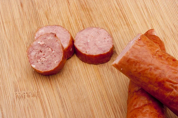 Fatty Home Smoked Sausage Kitchen Blackboard — Stock Photo, Image