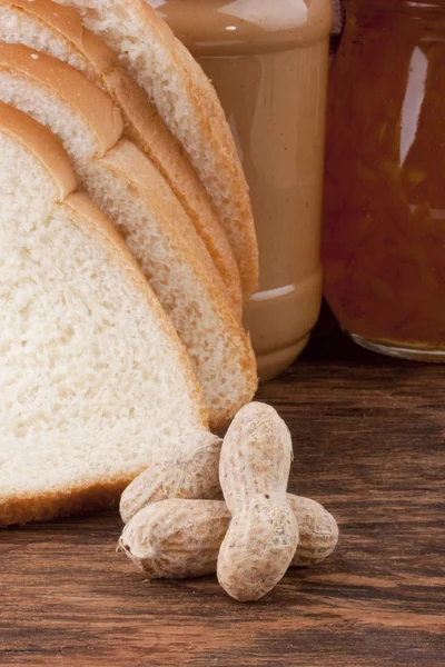Erdnussbutter Plastikbehälter Und Komponenten Für Ein Süßes Sandwich — Stockfoto