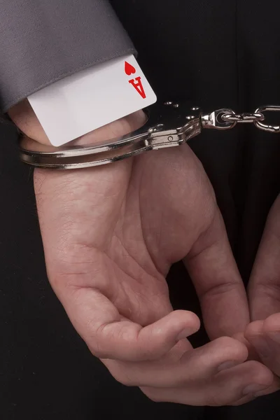 Card Tricksters Hands Handcuffed His Back — Stock Photo, Image