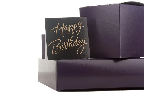 Gift Box Darkly Violet Colour Congratulatory Card — Stock Photo, Image