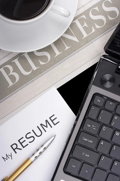 Category Newspaper Business Items Related Job Search Resume Laptop Etc — Stock Photo, Image