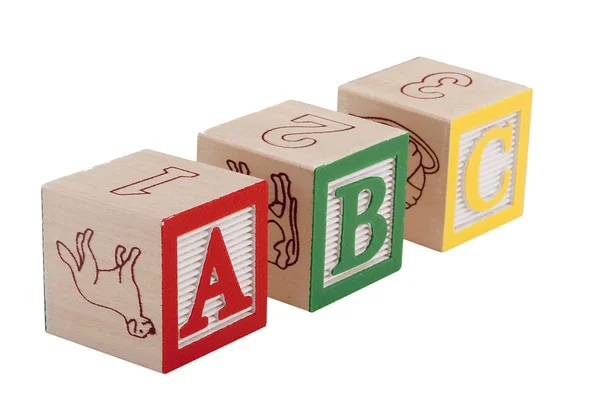 Ξύλινα Μπλοκ Γράμματα Και Αριθμούς Για Την Ανάπτυξη Της Νοημοσύνης — Φωτογραφία Αρχείου