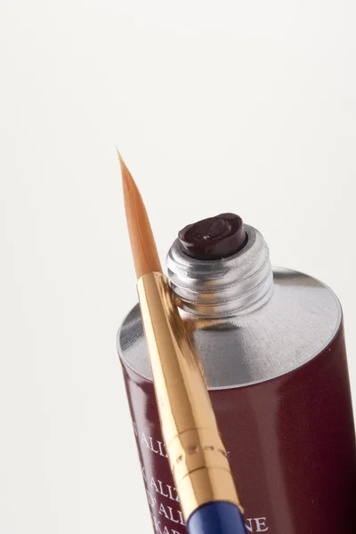 Tubo Pintura Uma Escova Para Pintar — Fotografia de Stock