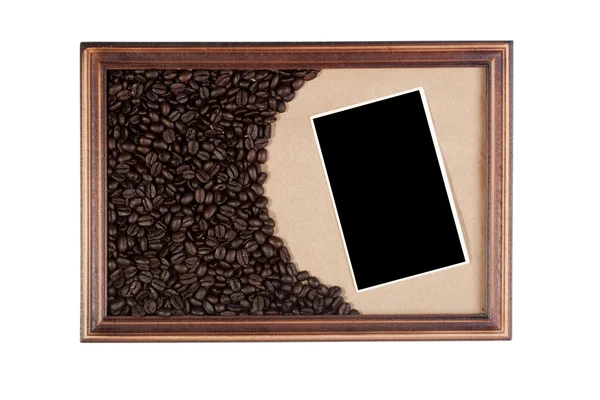 Houten Frame Met Papieren Ambachtelijke Als Basis Koffie Bonen — Stockfoto
