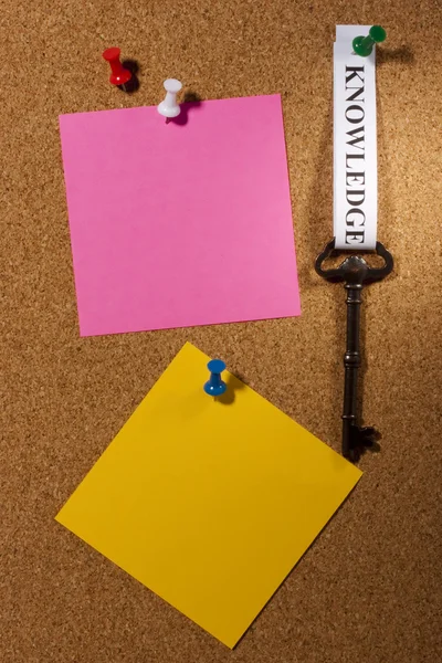 Schlüssel Mit Einem Wissensschild Auf Einer Braunen Tafel Befestigt Fügen — Stockfoto