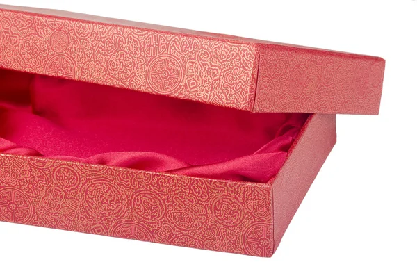 Подарочная Коробка Красным Внутренним Вкладышем Ткани Белом Фоне — стоковое фото
