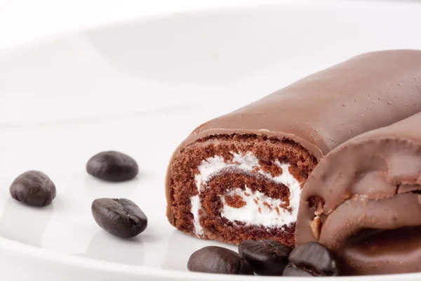 Gâteau Roulé Chocolat Avec Une Farce Comme Repas Léger — Photo