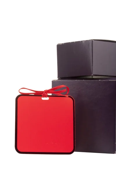 Presentförpackning Mörkt Violett Färg Med Gratulationer Kort — Stockfoto