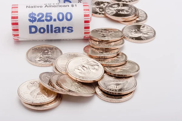 Dólares Metal Americanos Derramados Fora Pacotes Bancários — Fotografia de Stock