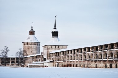 View of walls and towers of Kirillo-Belozersky monastery on the inside, Russia clipart