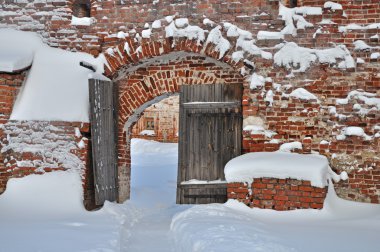 Old wooden gate in ancient russian monastery clipart
