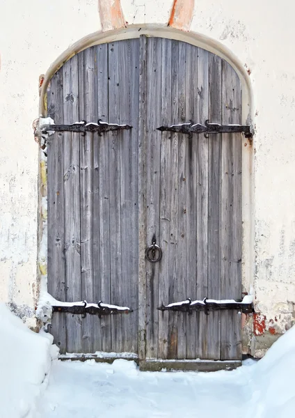 Старая Деревянная Винтажная Дверь Средневековом Русском Кирилло Белозерском Монастыре — стоковое фото