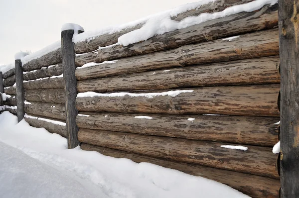 Recinzione Legno Vecchio Paese Inverno Russia — Foto Stock