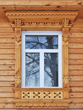 oyma dekore pencere yeni ülke ahşap evde, Rusya Federasyonu