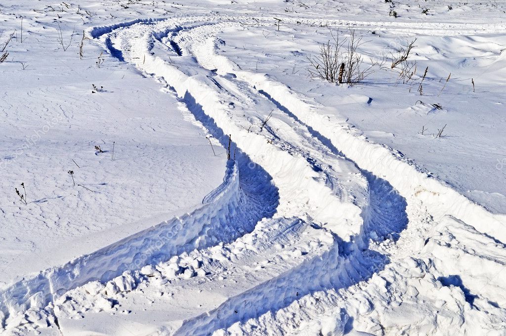 Track of lorry in snow