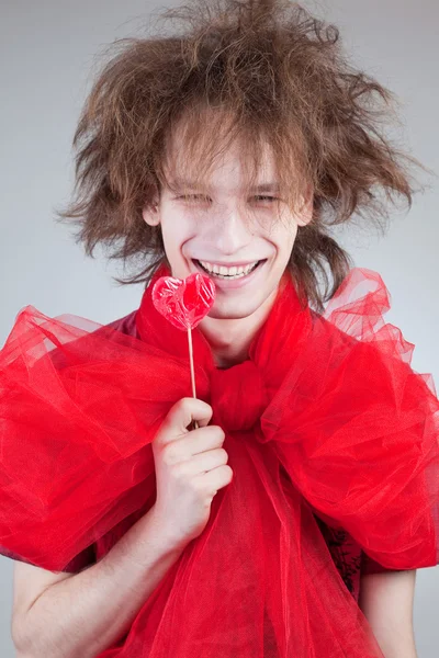 Crazy Smiling Boy Lollipop — Stock Photo, Image