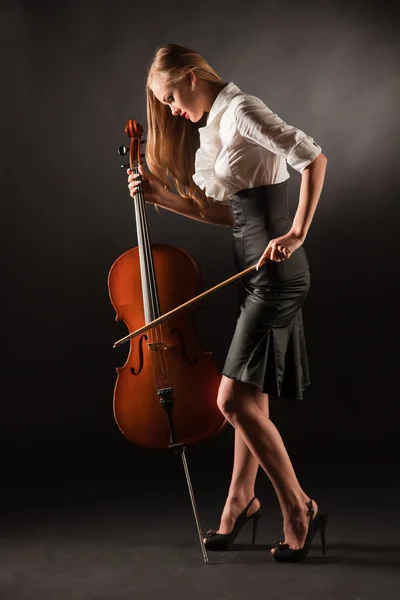 Elegant Girl Playing Passion Bass Viol Studio Shot — Stock Photo, Image
