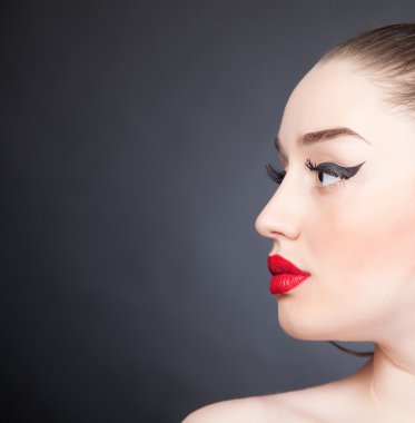 Portrait of girl with red lips clipart