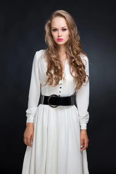 Girl in long white dress — Stock Photo, Image