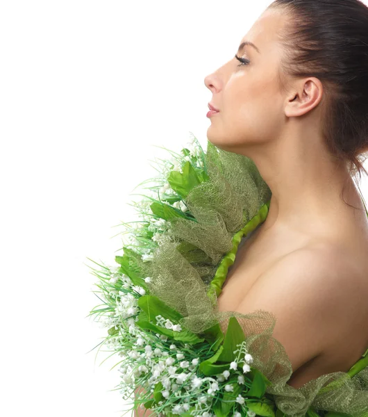 Kaunis alaston nainen kukkia chaplet — kuvapankkivalokuva