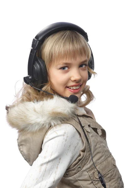 Блондинка дівчина-підліток в навушниках — стокове фото