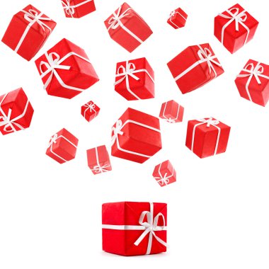 Flying red gift boxes