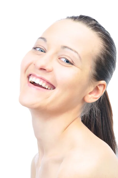 Krásná usměvavá žena izolovaných na bílém — Stock fotografie