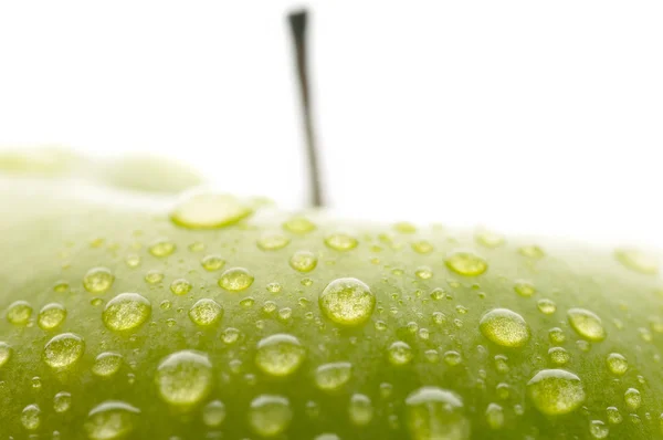 Świeże zielone jabłko mokre, granny smith Zdjęcia makro — Zdjęcie stockowe