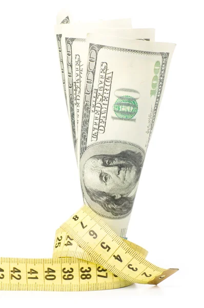 Dólares Com Metro Amarelo — Fotografia de Stock