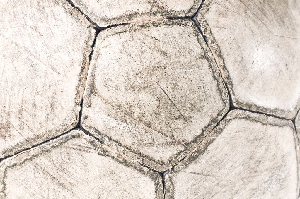 Old used soccer ball close-up