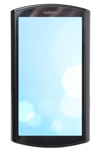 Touchscreen Telefon Mit Blauer Abstrakter Tapete Anzeige Wird Mit Clipping — Stockfoto