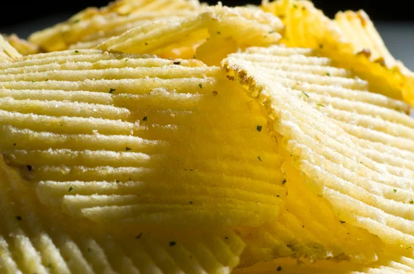 Heap Fried Chips Macro Shot — Stockfoto