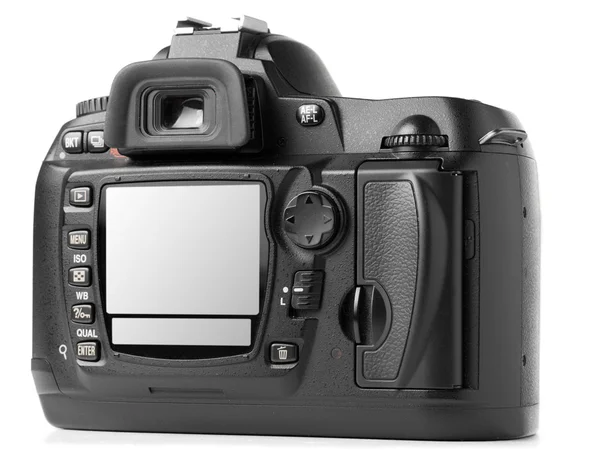 Câmera Fotográfica Digital Profissional Volta Isolado Branco Exibições São Cortadas — Fotografia de Stock