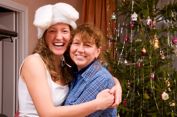 Happy Mom Daughter Home Christmas — Stock Photo, Image