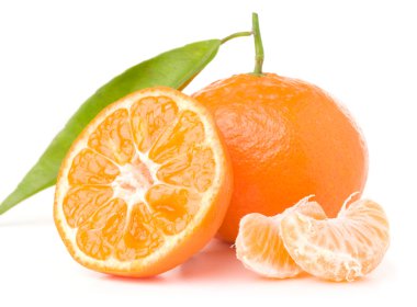 Fresh mandarin with leaf isolated on white clipart