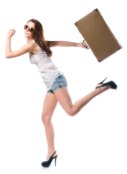 Mulher com caixa de couro — Fotografia de Stock