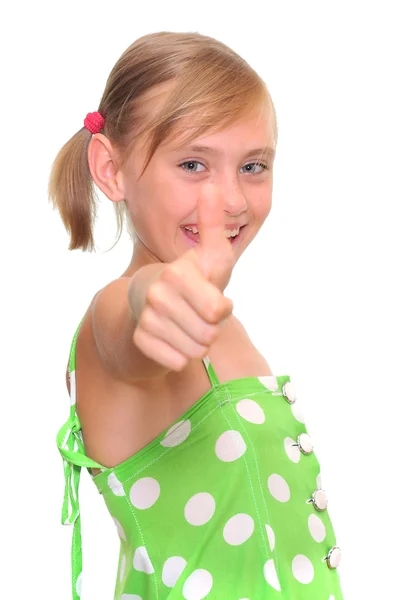 Menina mostrando polegares para cima sinal — Fotografia de Stock