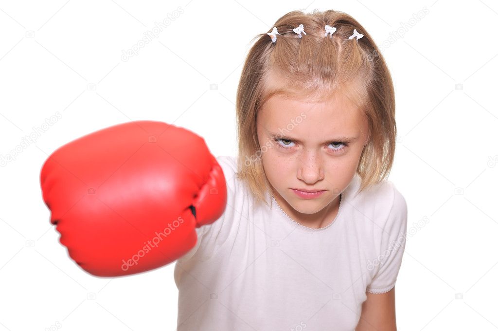 Boxer girl in red gloves